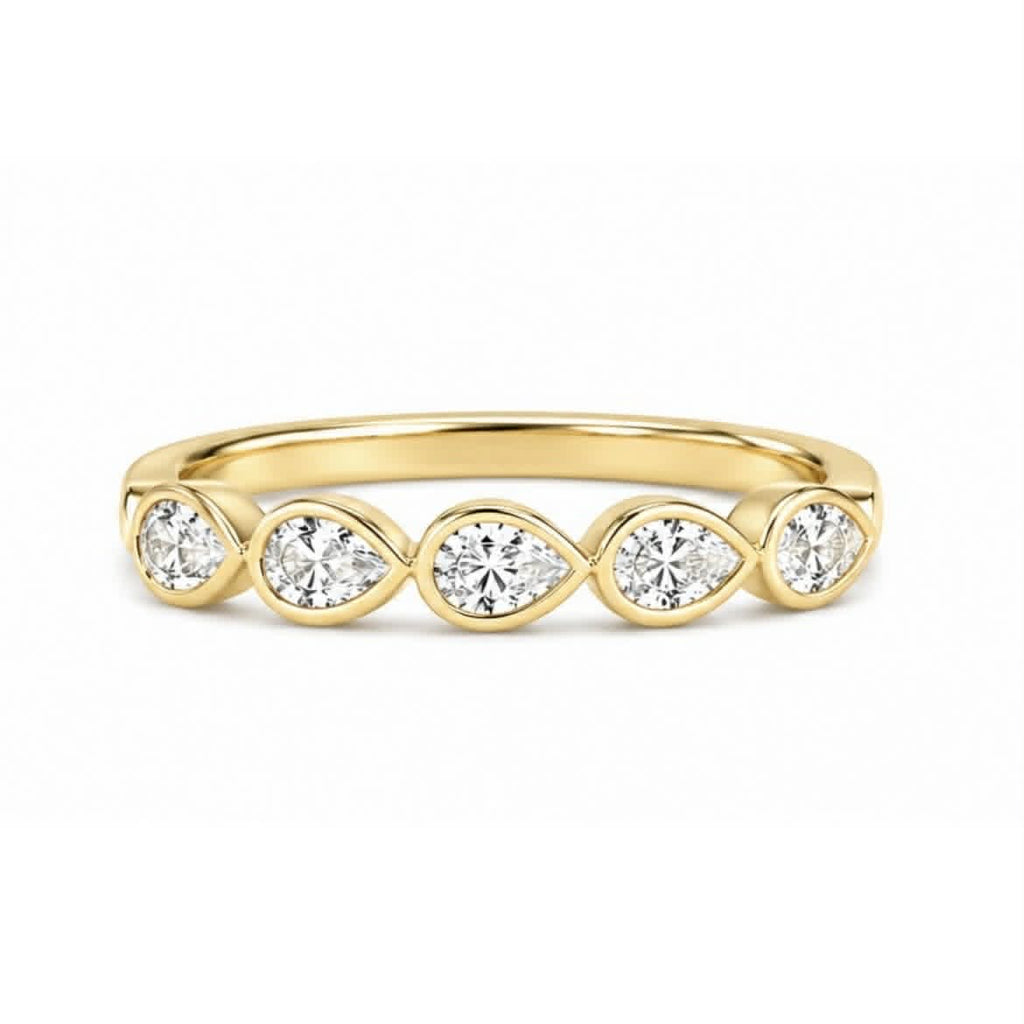 Yellow Gold Pear Diamond Bezel Curved Wedding Band 