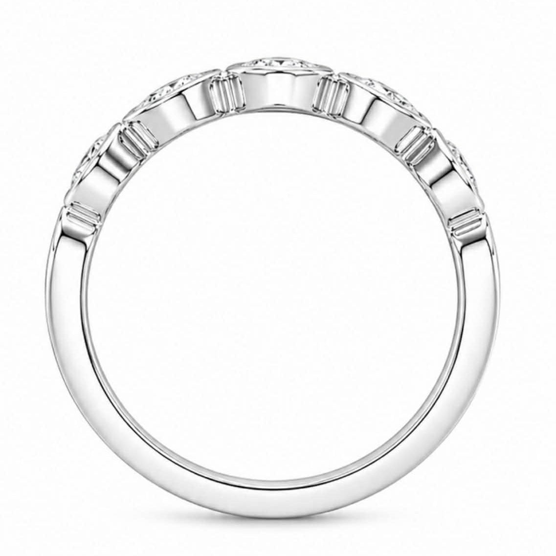 White Gold Pear Diamond Bezel Curved Wedding Band Full Side View