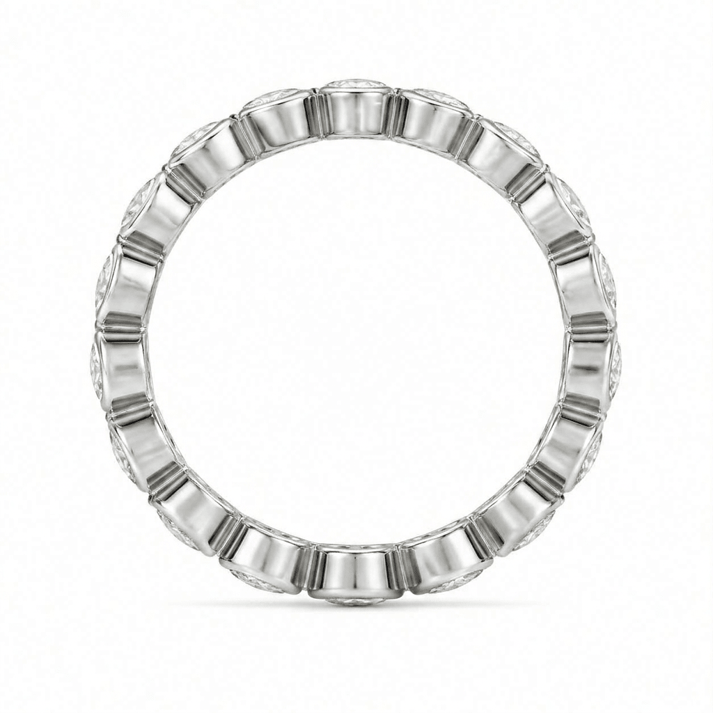 White Gold Pear Diamond Bezel Eternity Band Full Side View