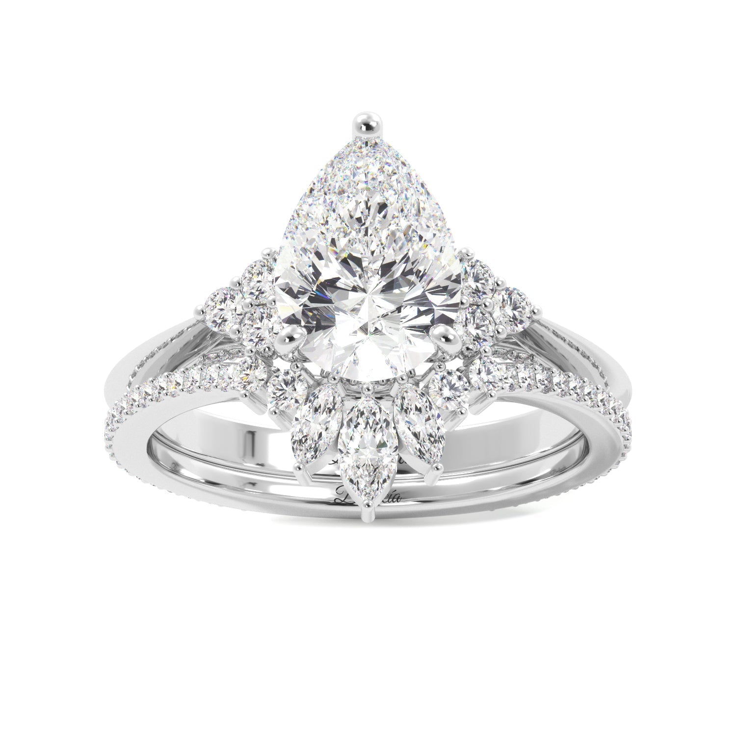 Pear Diamond Engagement Ring with Round Accents - Balacia