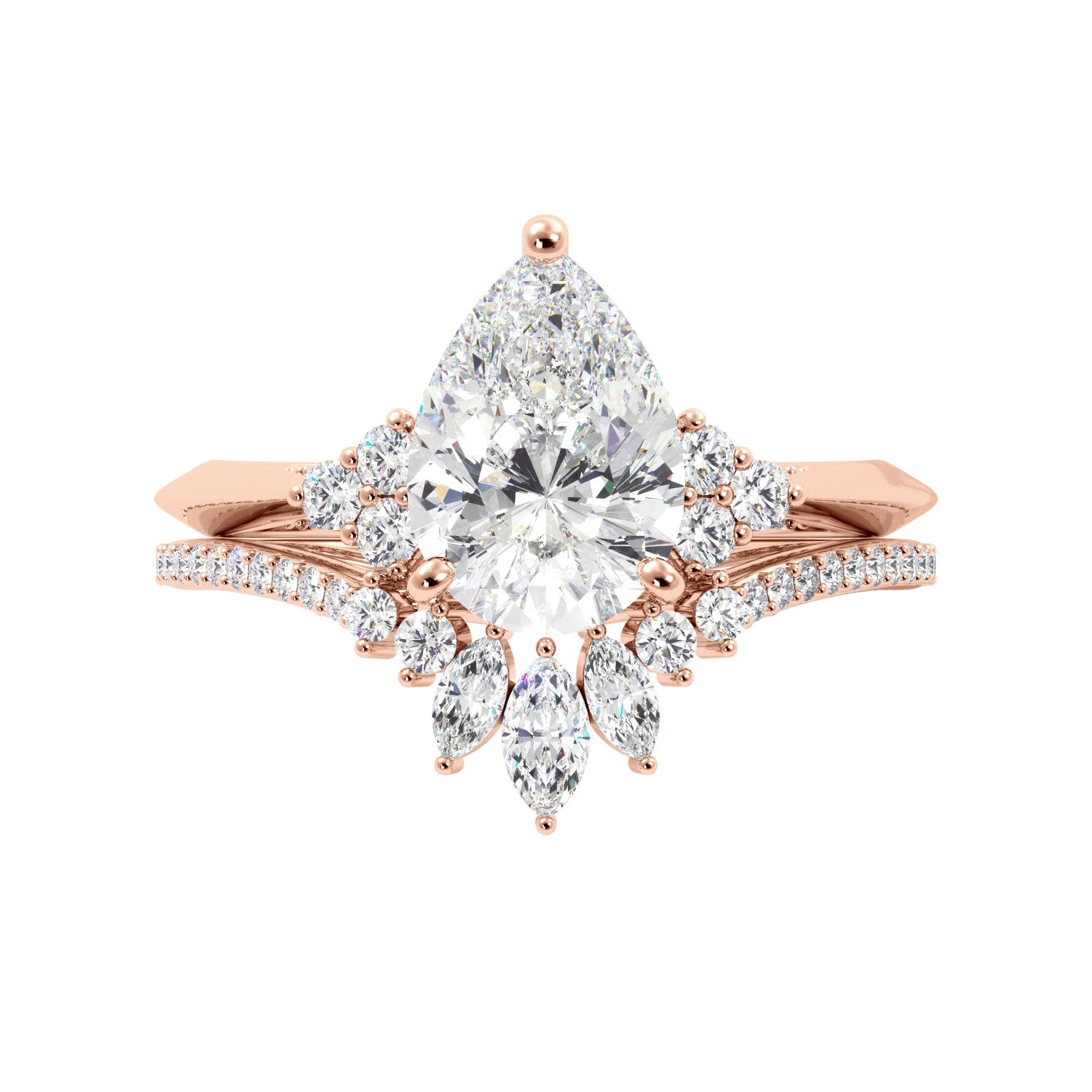 Pear Diamond Engagement Ring with Round Accents - Balacia