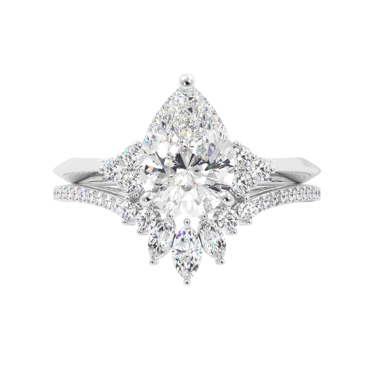 Pear Diamond Engagement Ring with Round Accents - Balacia