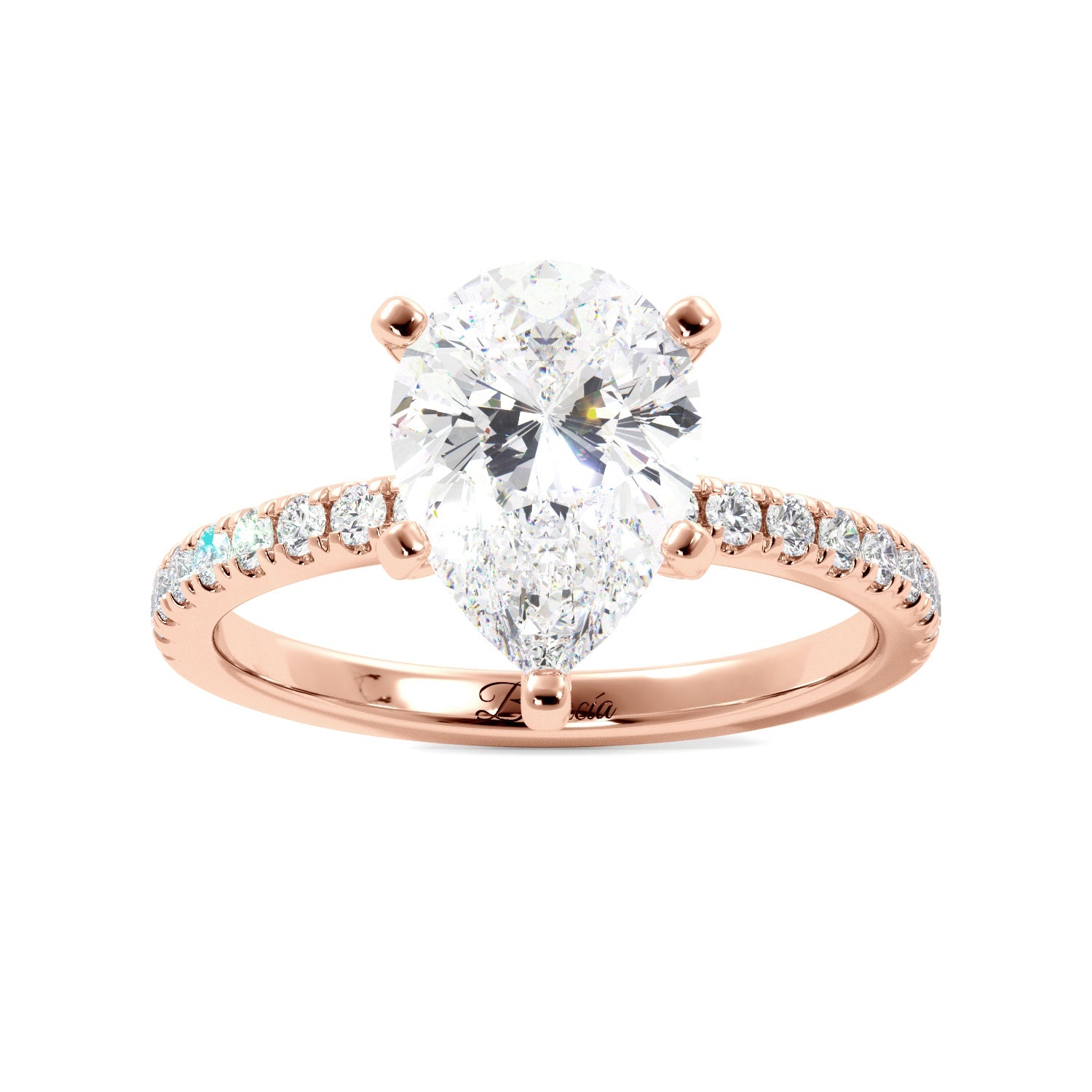 Pear Diamond Half Eternity Hidden Halo Engagement Ring - Balacia