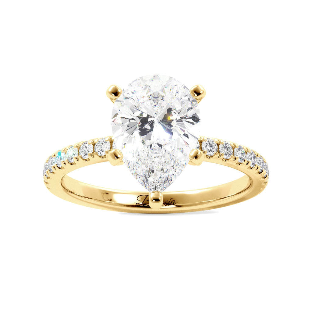 Pear Diamond Half Eternity Hidden Halo Engagement Ring - Balacia