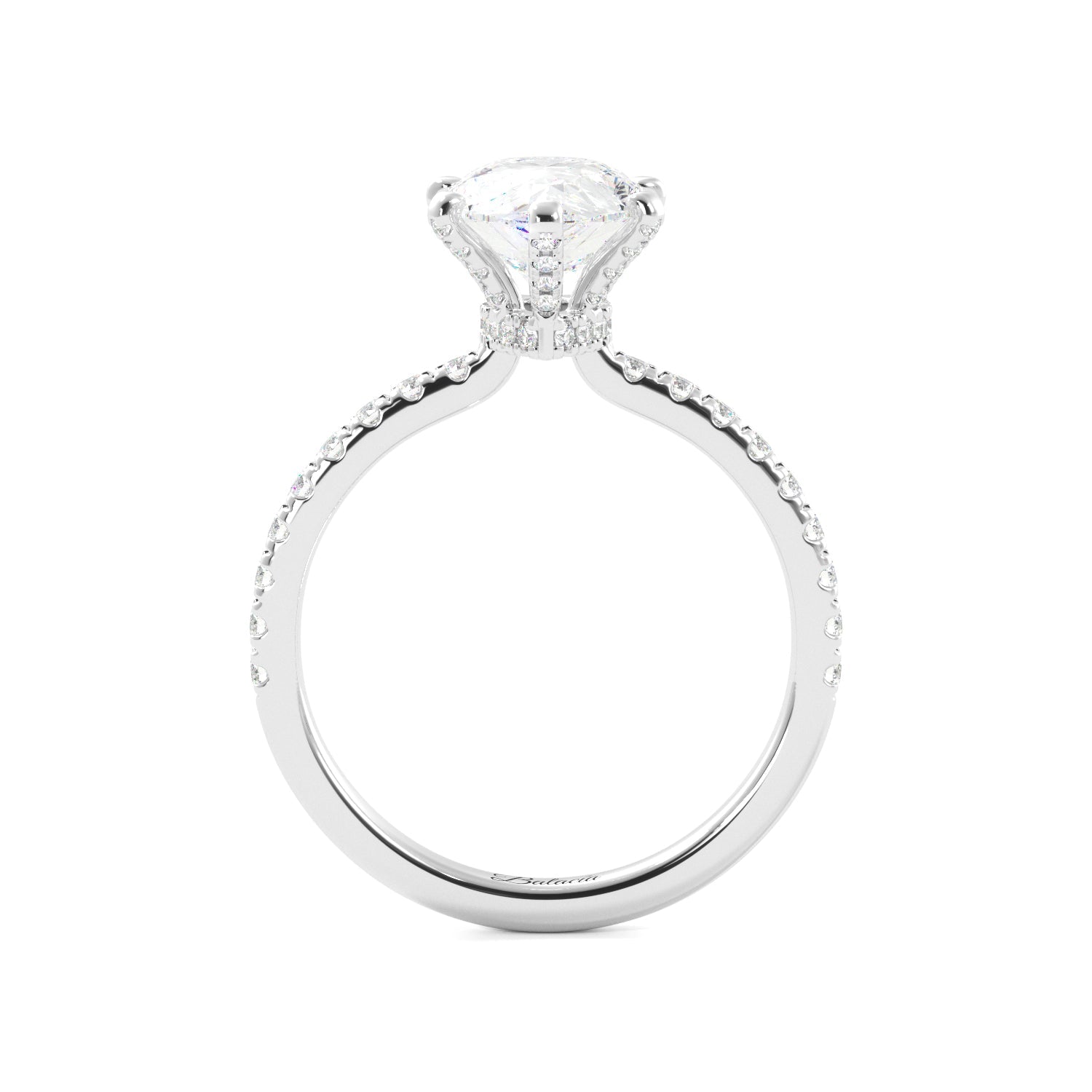 Pear Diamond Half Eternity Hidden Halo Engagement Ring - Balacia