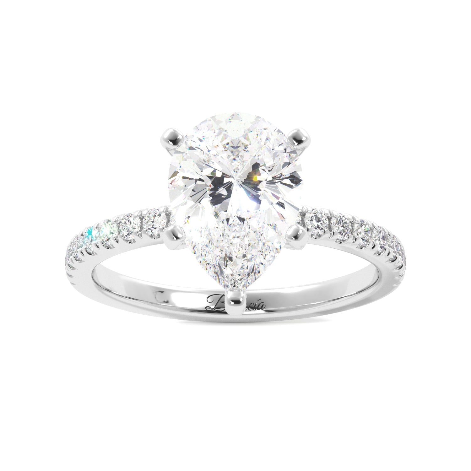 Pear Diamond Half Eternity Hidden Halo Engagement Ring - Balacia