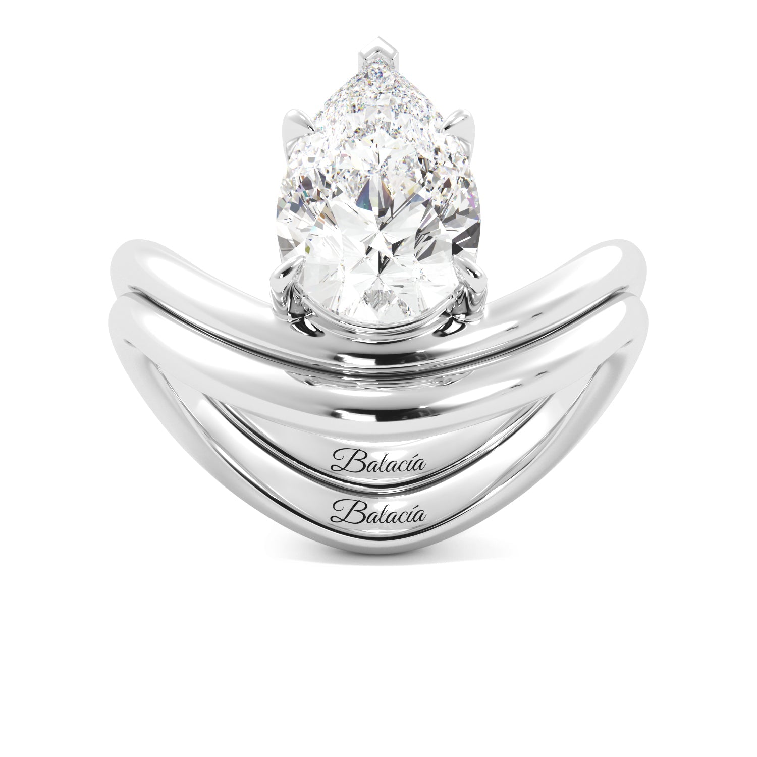 Pear Diamond Modern Curved Engagement Ring Set