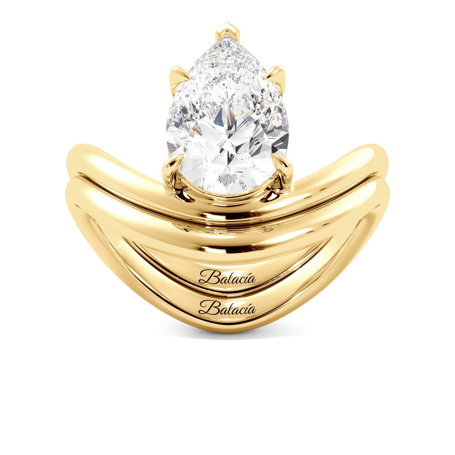 Gold Pear Diamond Modern Curved Engagement Ring Set
