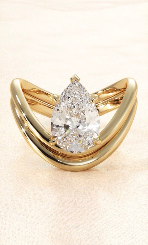 modern pear engagement ring set gold