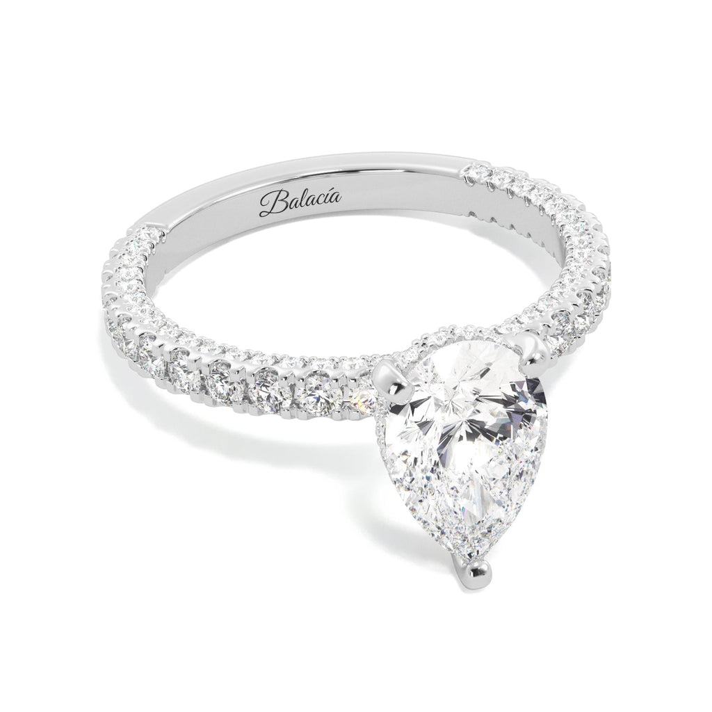 Pear Diamond Pave Set Hidden Halo Eternity Engagement Ring - Balacia