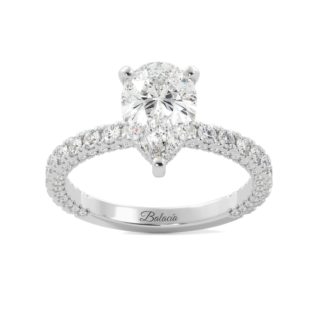 Pear Diamond Pave Set Hidden Halo Eternity Engagement Ring - Balacia