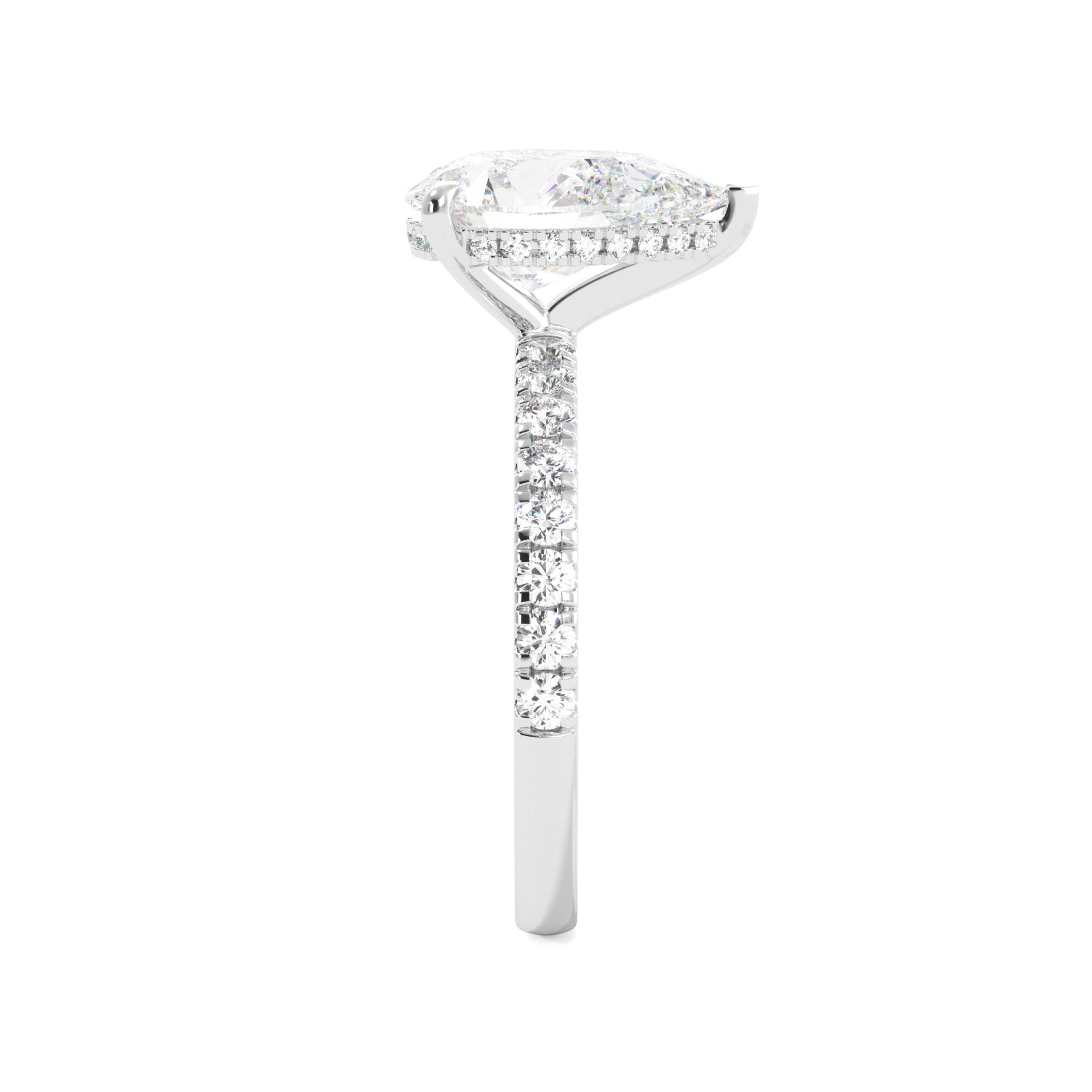 Pear Diamond Hidden Halo Engagement Ring side view