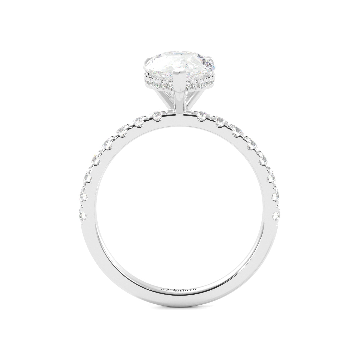 Pear Hidden Halo Half Eternity Diamond Engagement Ring side view