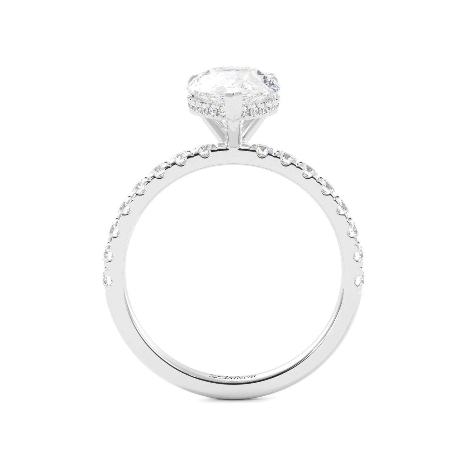 Pear Moissanite Pave Setting Hidden Halo Engagement Ring - Balacia