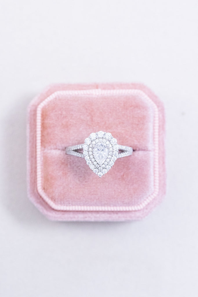 Pear Natural Diamond Double Halo Engagement Ring 