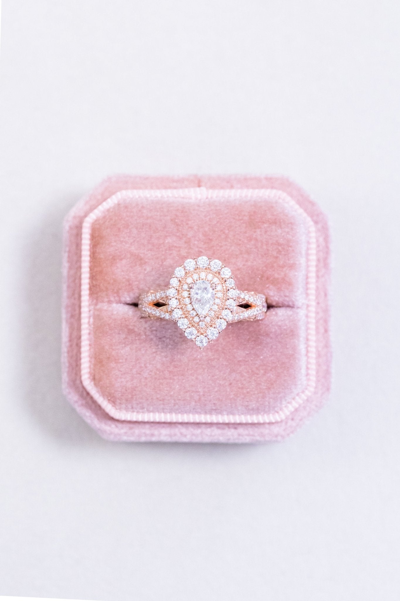 Pear Natural Diamond Double Halo Split Shank Ring 