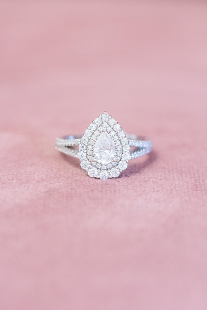 Pear Natural Diamond Halo Split Shank Engagement Ring 