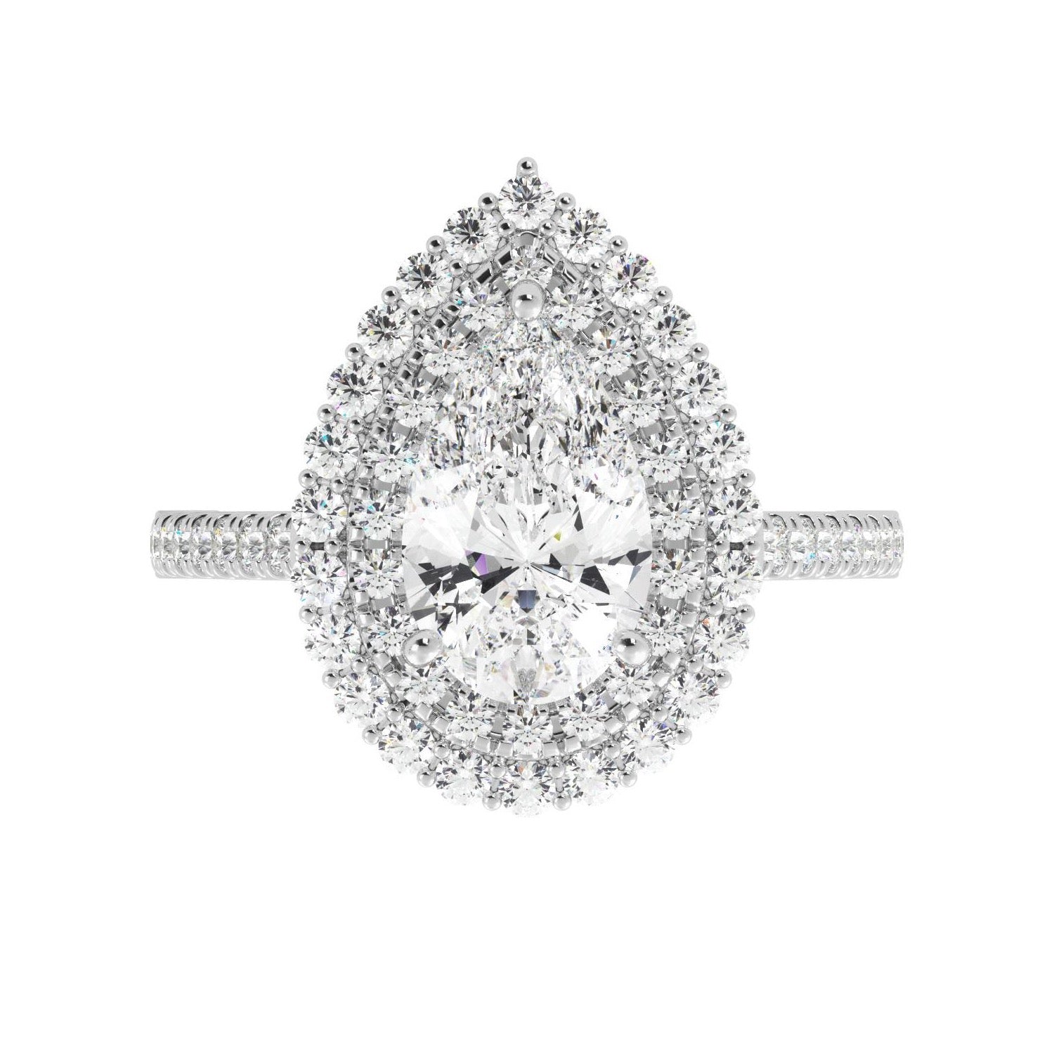 Pear Shaped Diamond Double Halo Engagement Ring - Balacia