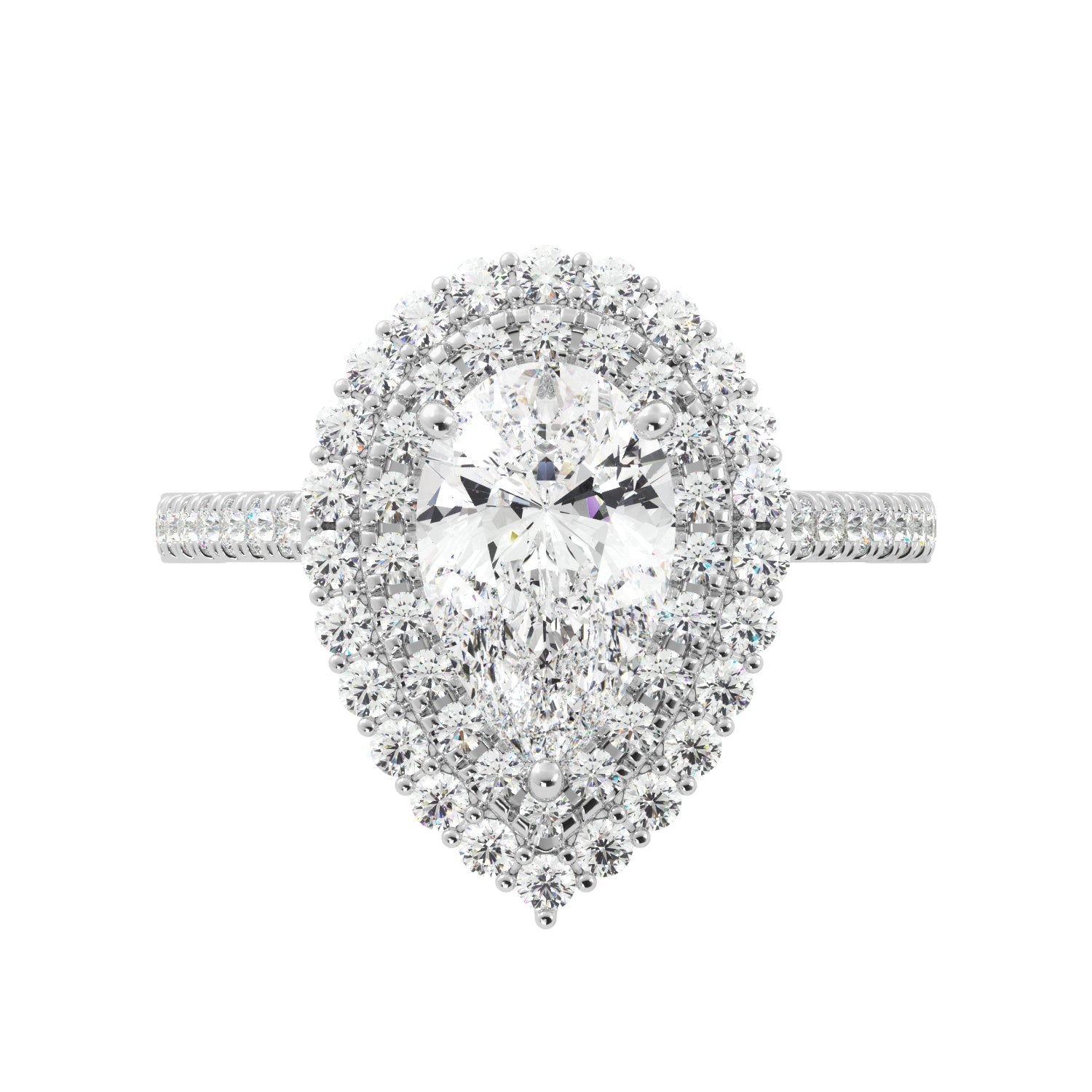 Pear Shaped Diamond Double Halo Engagement Ring - Balacia