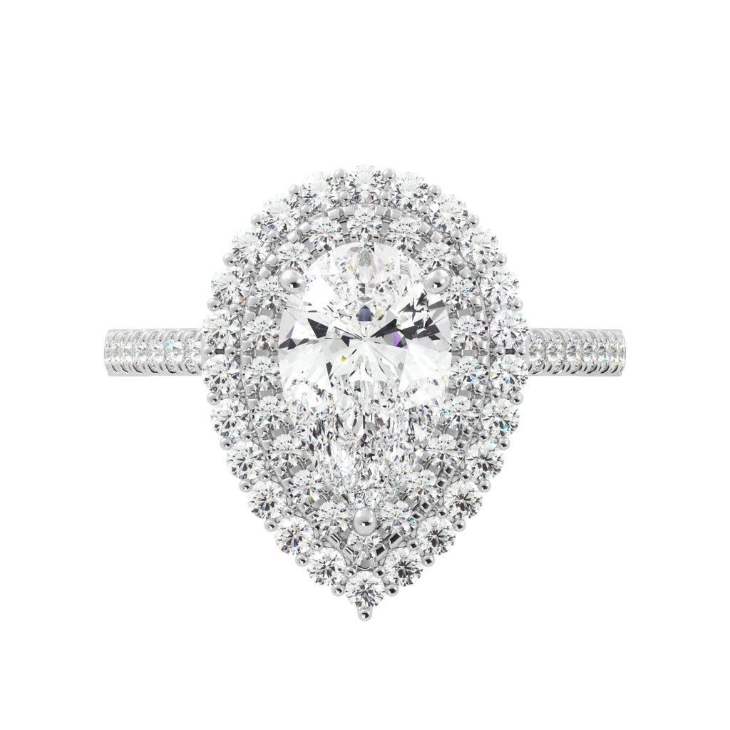 Pear Shaped Diamond Double Halo Engagement Ring - Balacia