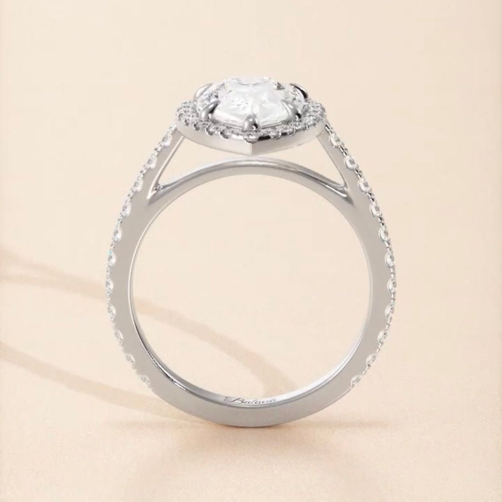 Pear Shaped Diamond Pave Setting Halo Engagement Ring - Balacia