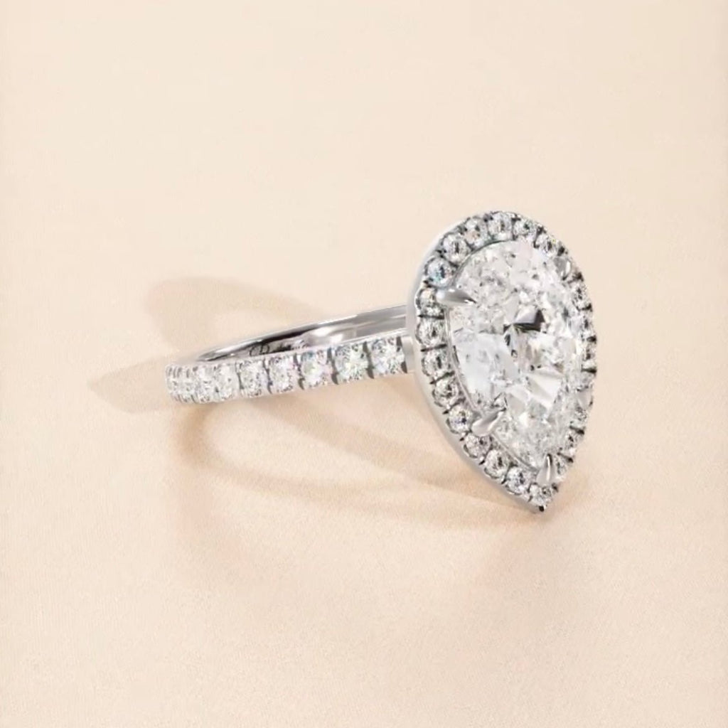 Pear Shaped Diamond Pave Setting Halo Engagement Ring - Balacia