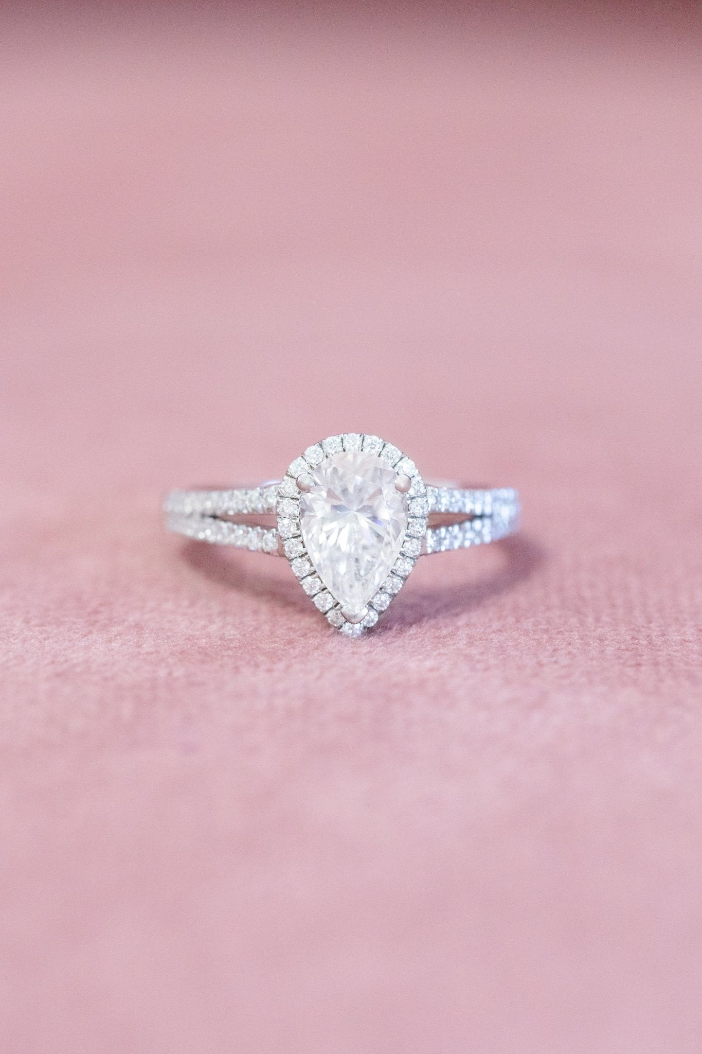 Pear Shaped Moissanite Engagement Ring Halo Split Shank - Balacia