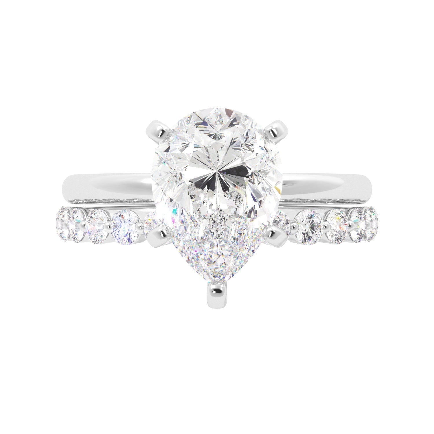 Pear Solitaire with Hidden Halo Engagement Ring Set - Balacia