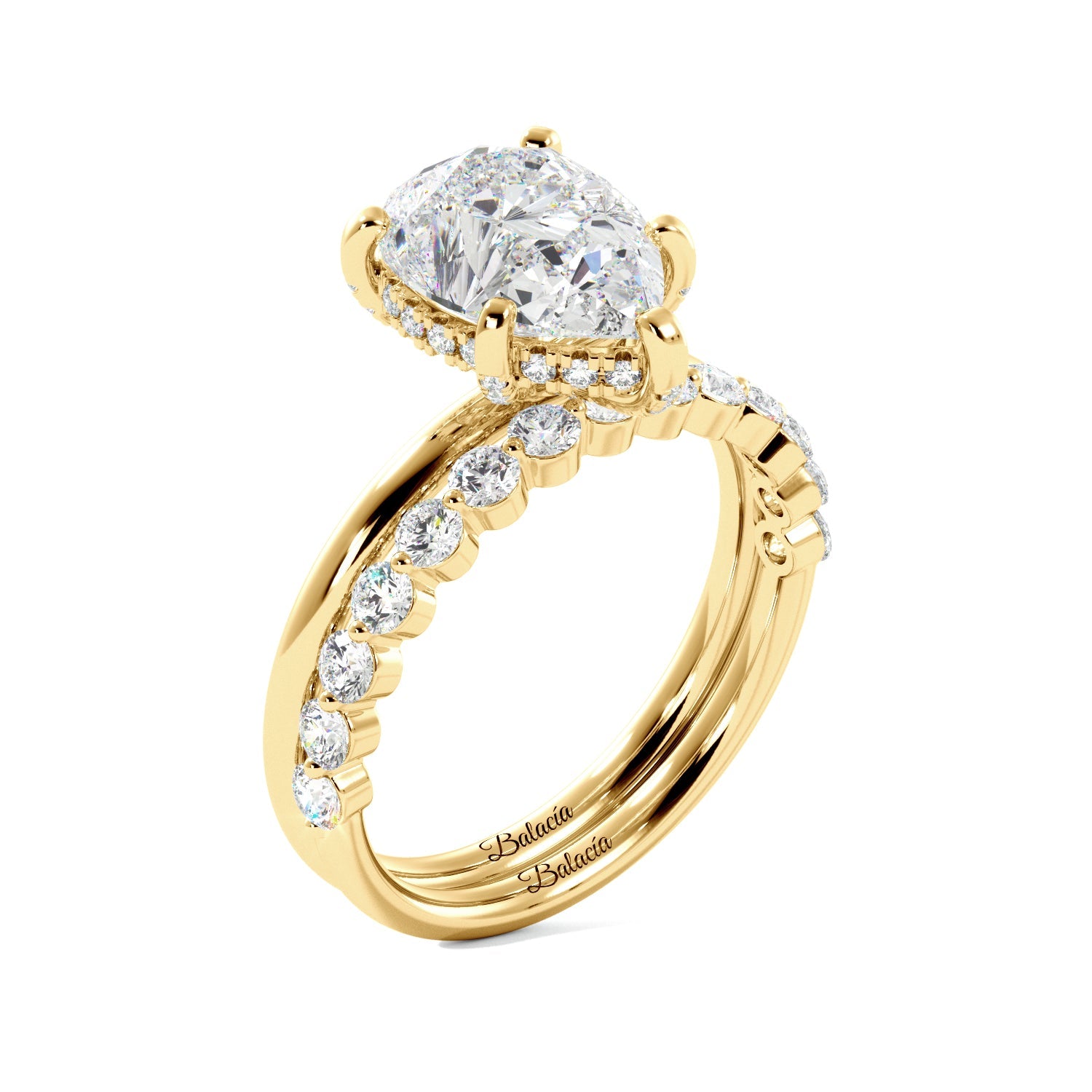 Pear Solitaire with Hidden Halo Engagement Ring Set - Balacia