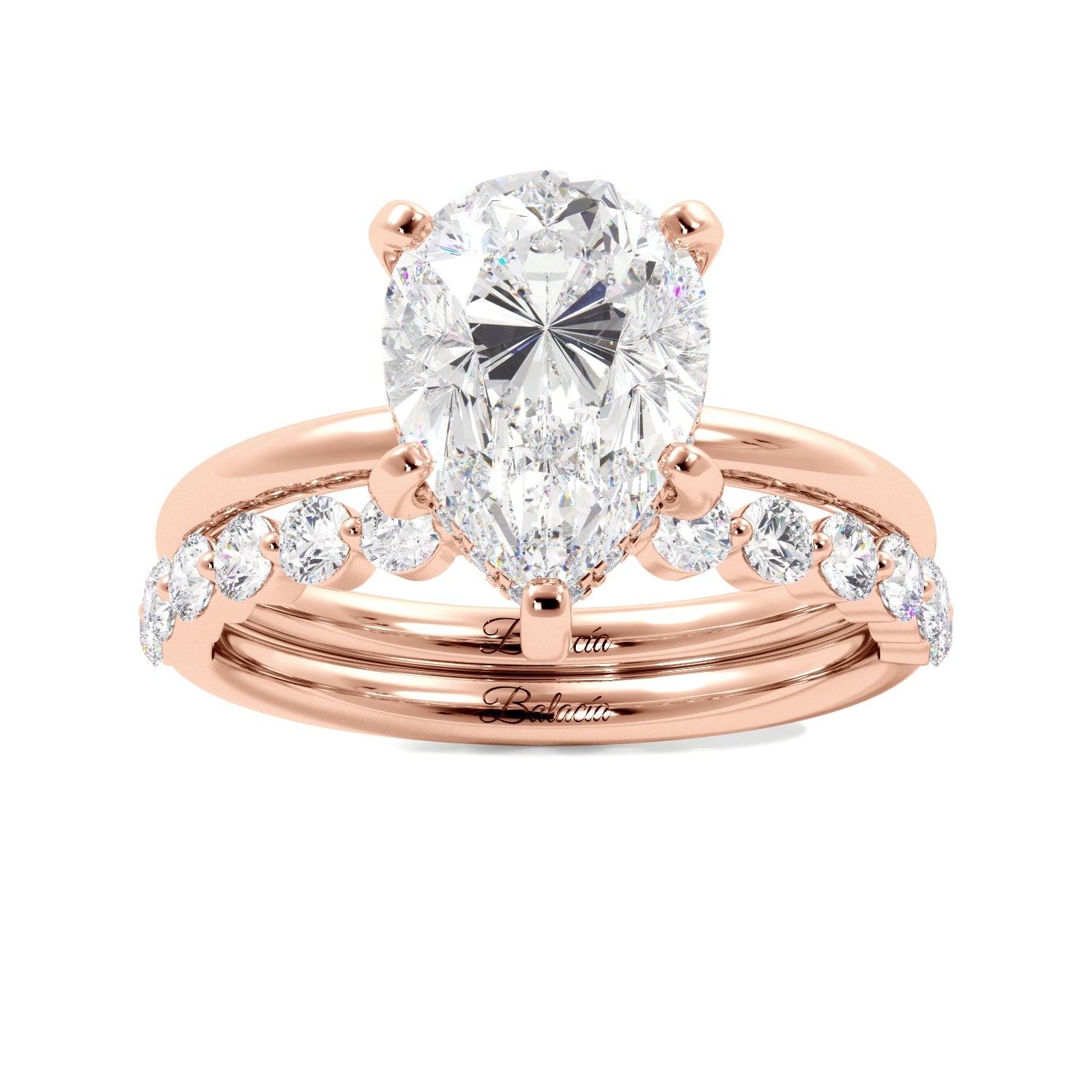 Pear Solitaire with Hidden Halo Engagement Ring Set - Balacia