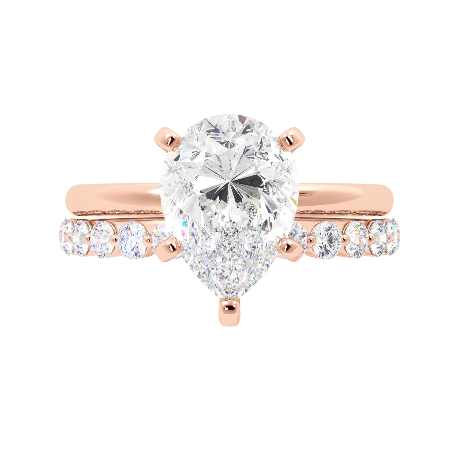 Pear Solitaire with Hidden Halo Engagement Ring Set - Balacia