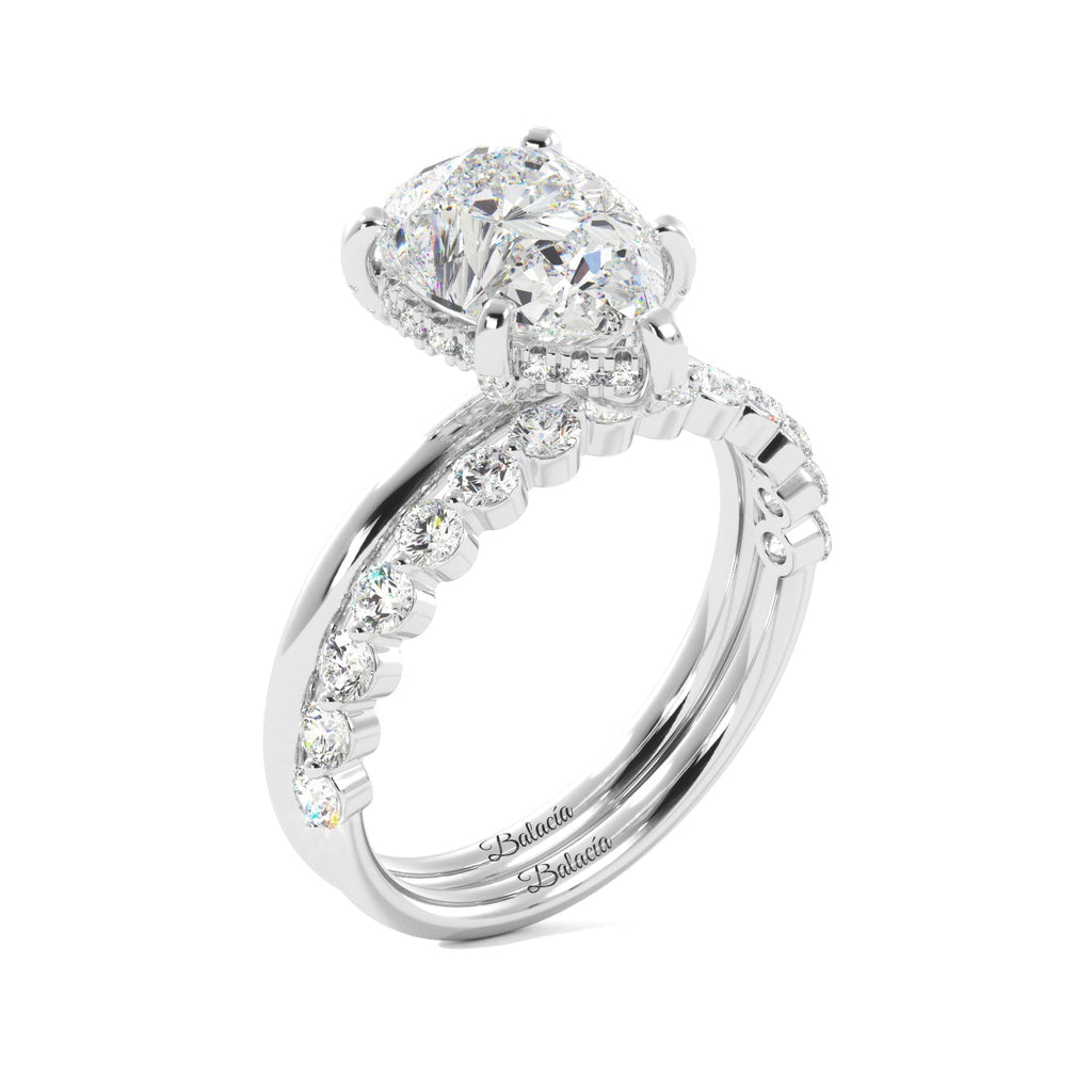 Pear Solitaire with Hidden Halo Engagement Ring Set - Balacia