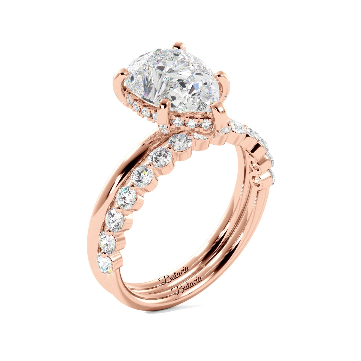 Pear Solitaire with Hidden Halo Engagement Ring Set - Balacia