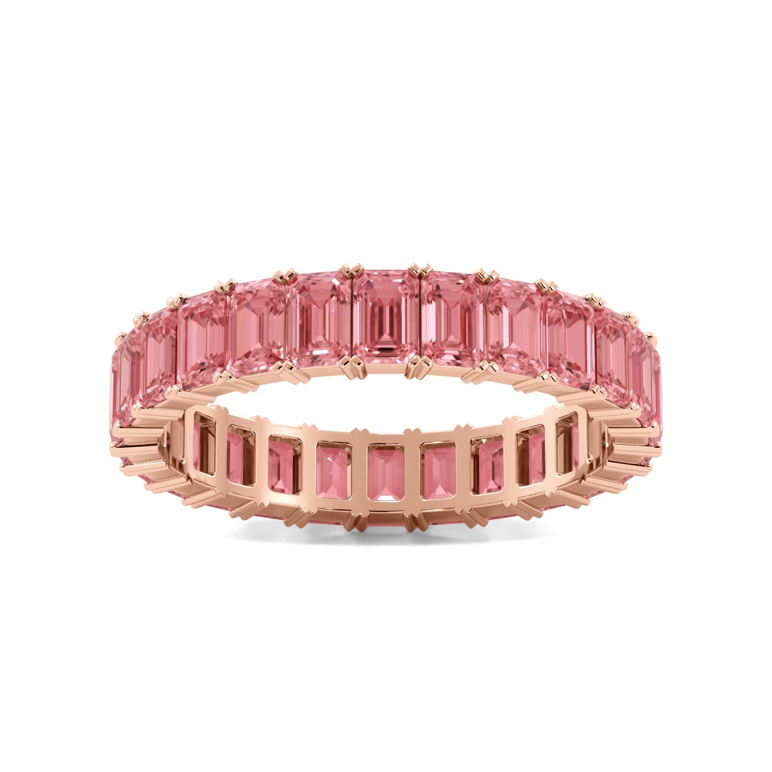 Rose Gold Pink Emerald Cut Diamond Eternity Band