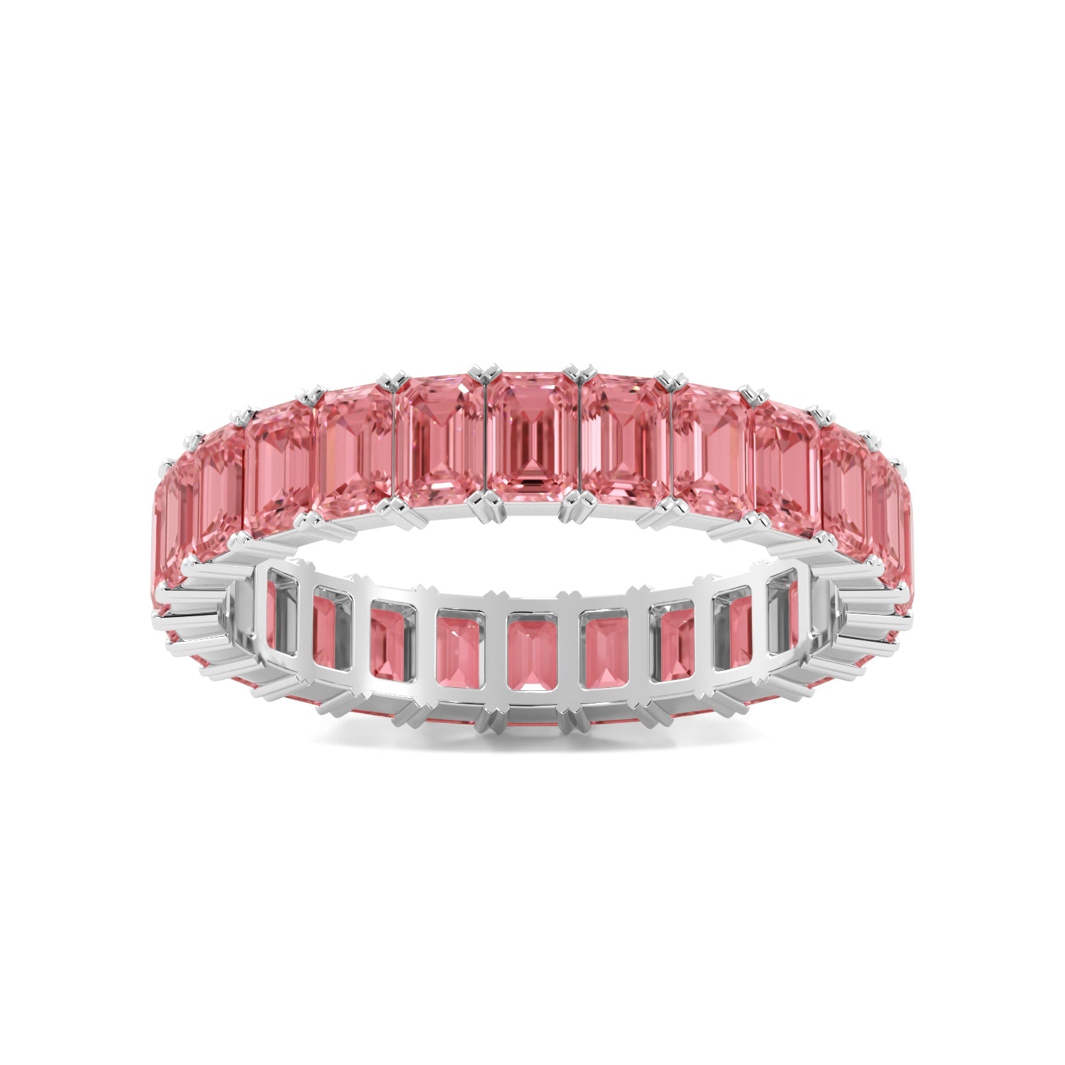 Pink Emerald Cut Diamond Eternity Band