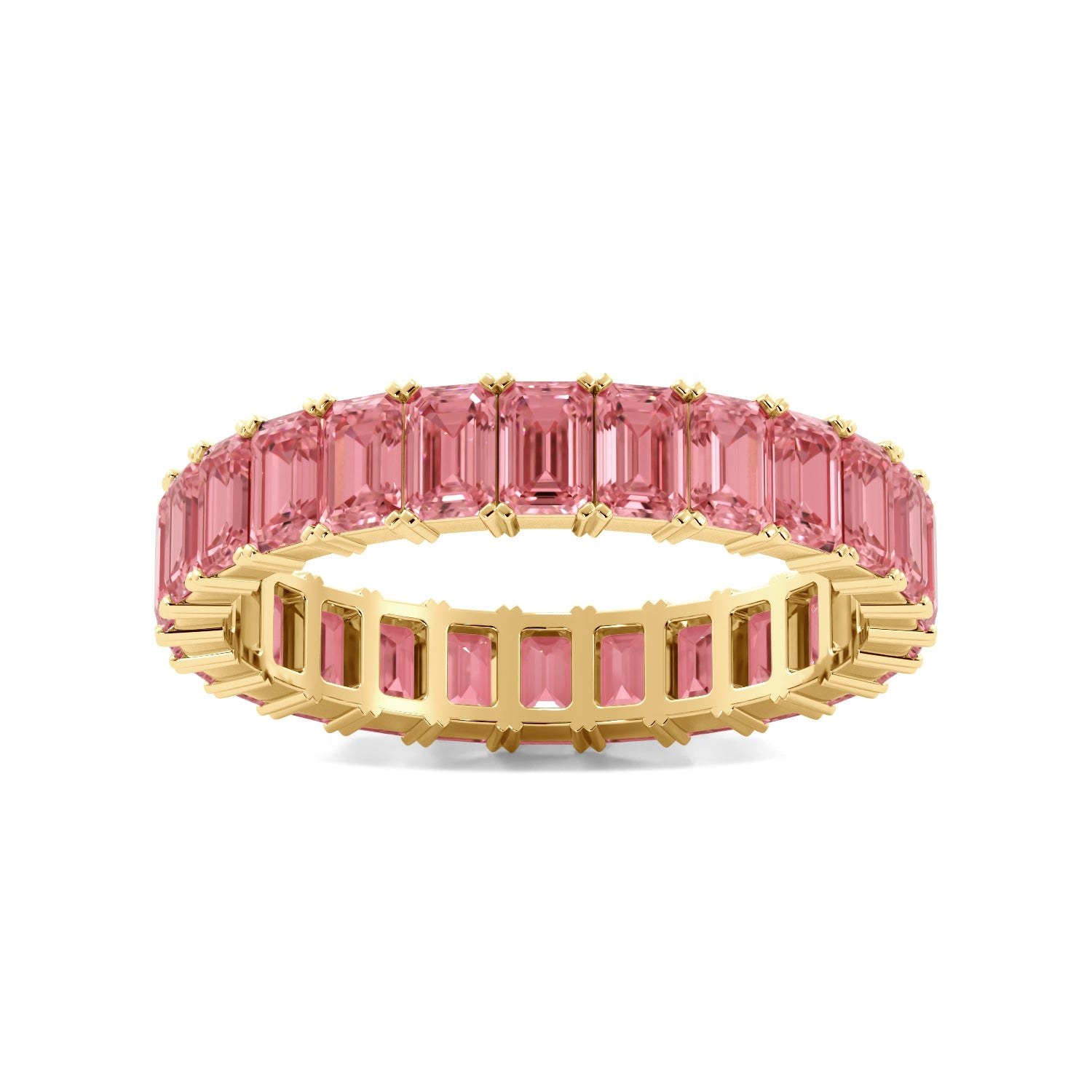 Gold Pink Emerald Cut Diamond Eternity Band