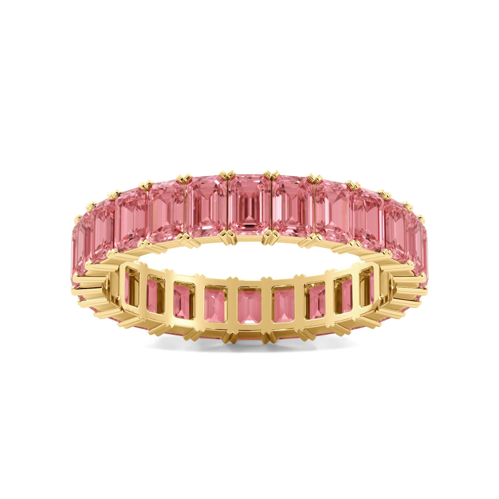 Gold Pink Emerald Cut Diamond Eternity Band