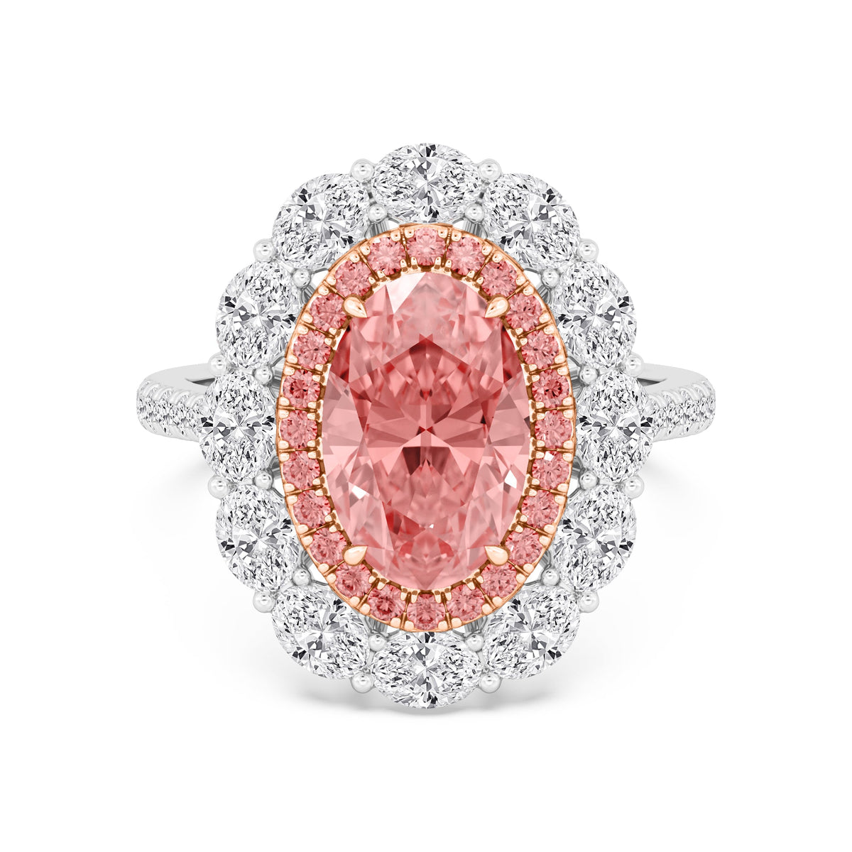 Pink Oval Diamond Double Halo Engagement Ring