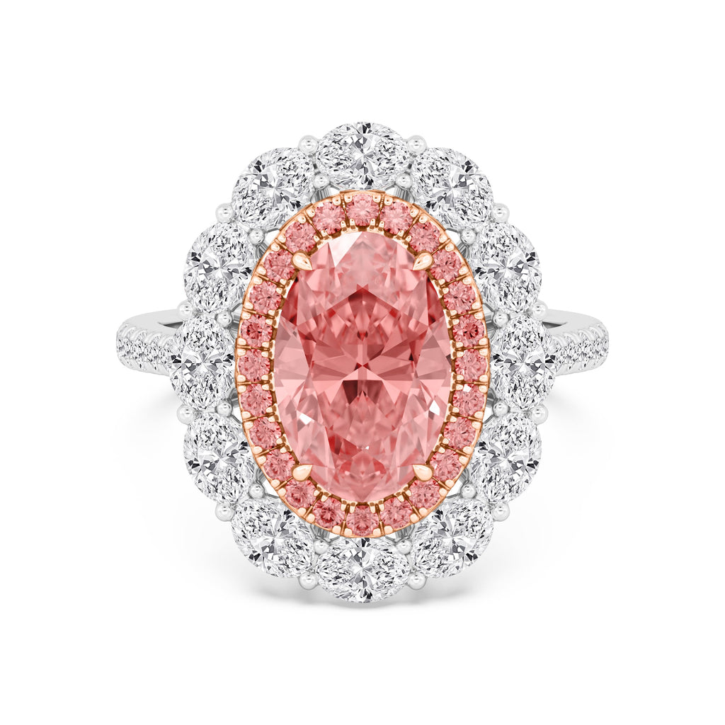 Pink Oval Diamond Double Halo Engagement Ring