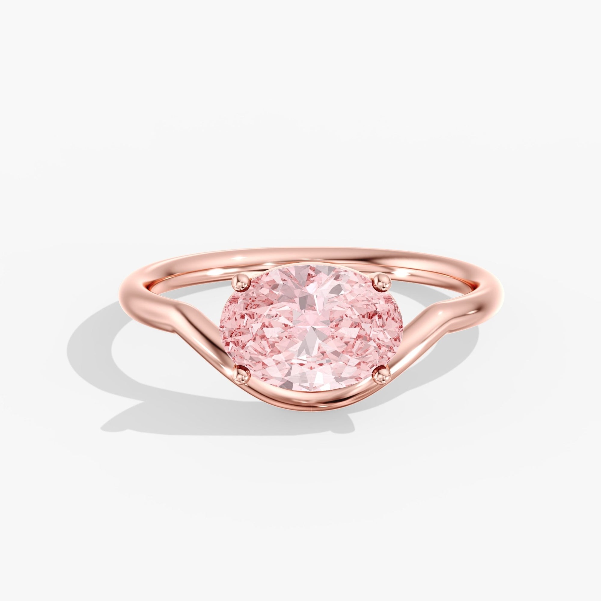 Rose Gold Pink Oval Diamond East West Ring Front View