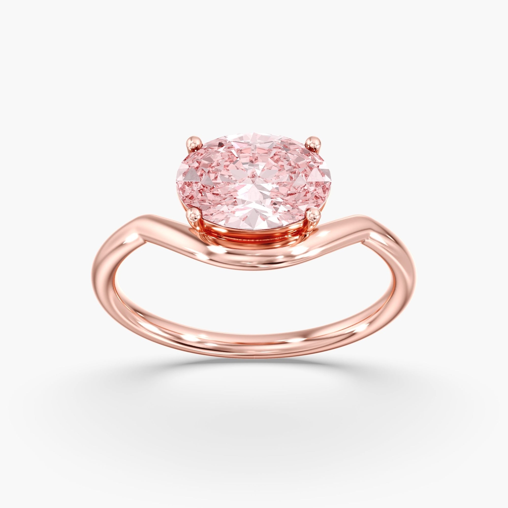 Rose Gold Pink Oval Diamond East West Ring