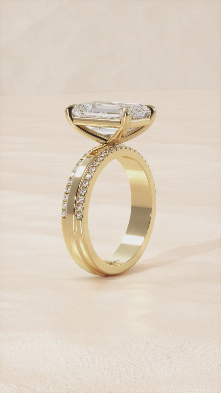 Gold Emerald Cut Diamond Modern Cigar Band Engagement Ring