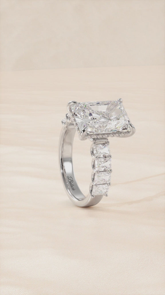 Radiant Cut Diamond Engagement Ring with Radiant Cut Side Diamonds
