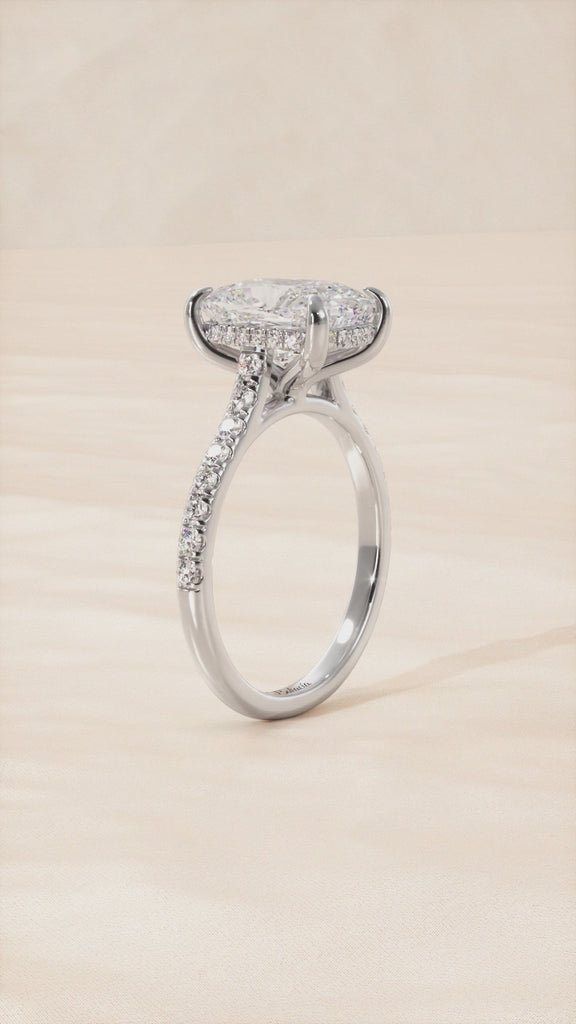 Elongated Cushion Hidden Halo Diamond Ring Video