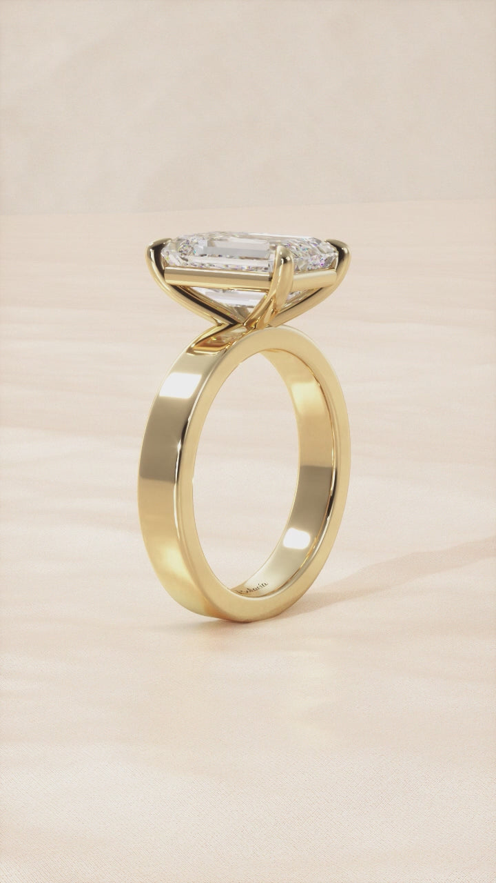 Gold Emerald Cut Diamond Cigar Solitaire Engagement Ring