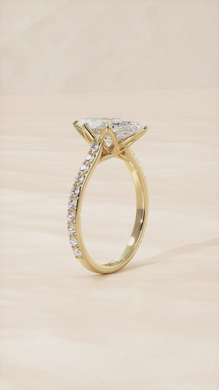Marquise Diamond Pedal Prongs Gold Engagement Ring 