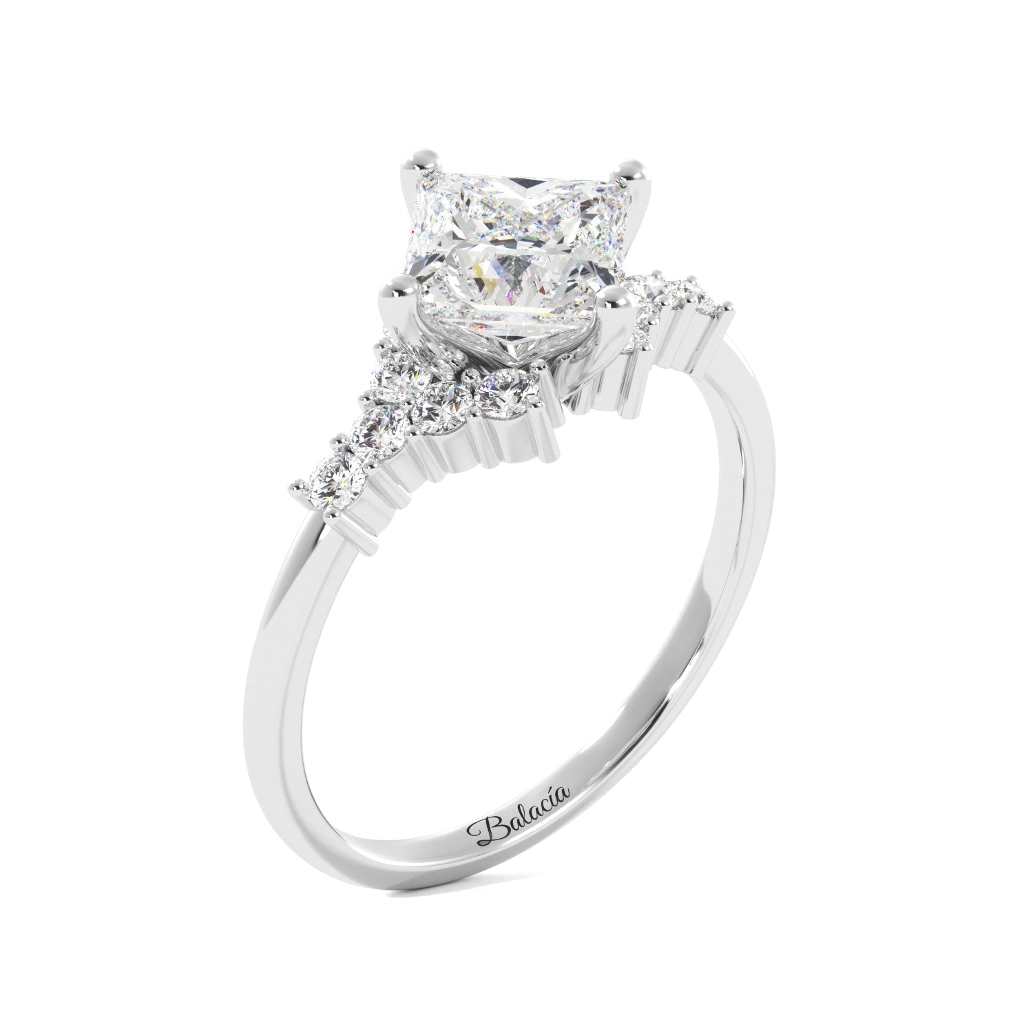 Princess Cut Cluster Sides Engagement Ring - Balacia