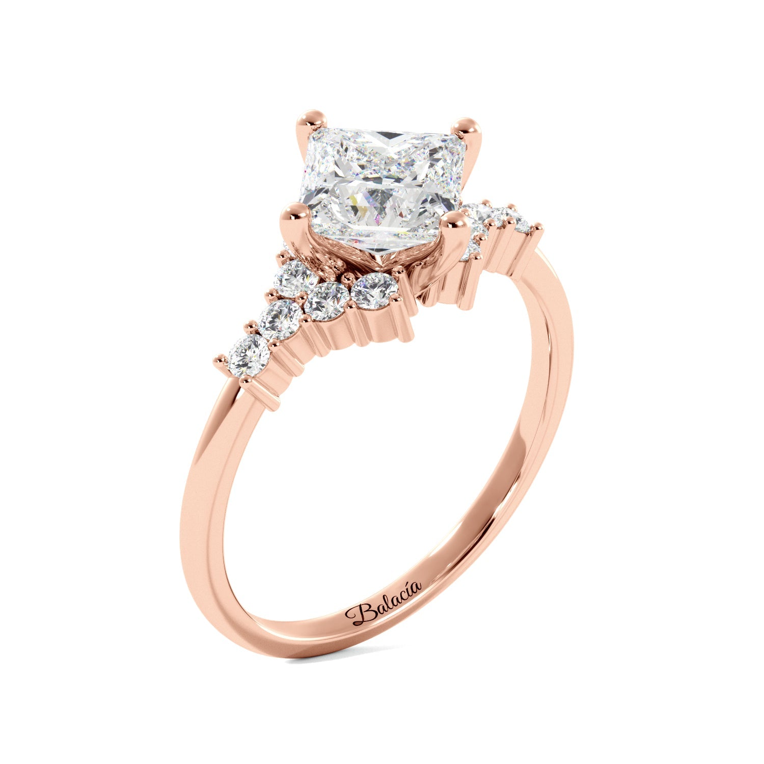 Princess Cut Cluster Sides Engagement Ring - Balacia