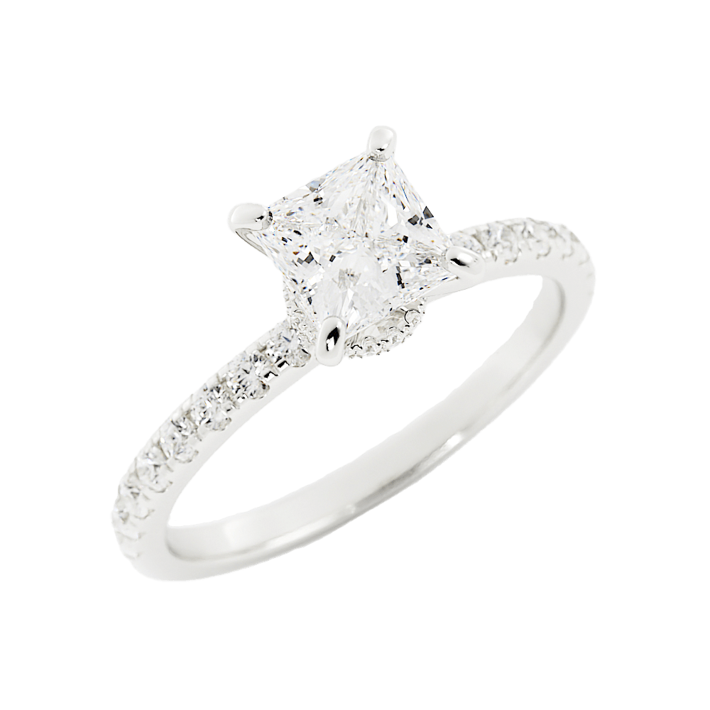 Princess Cut Diamond Pave Set Hidden Halo Engagement Ring - Balacia