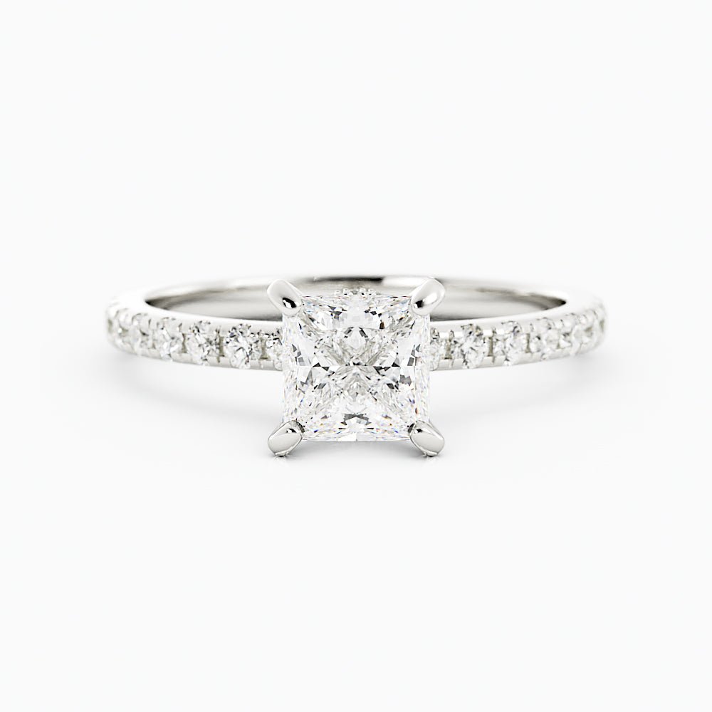 Princess Cut Diamond Pave Set Hidden Halo Engagement Ring - Balacia